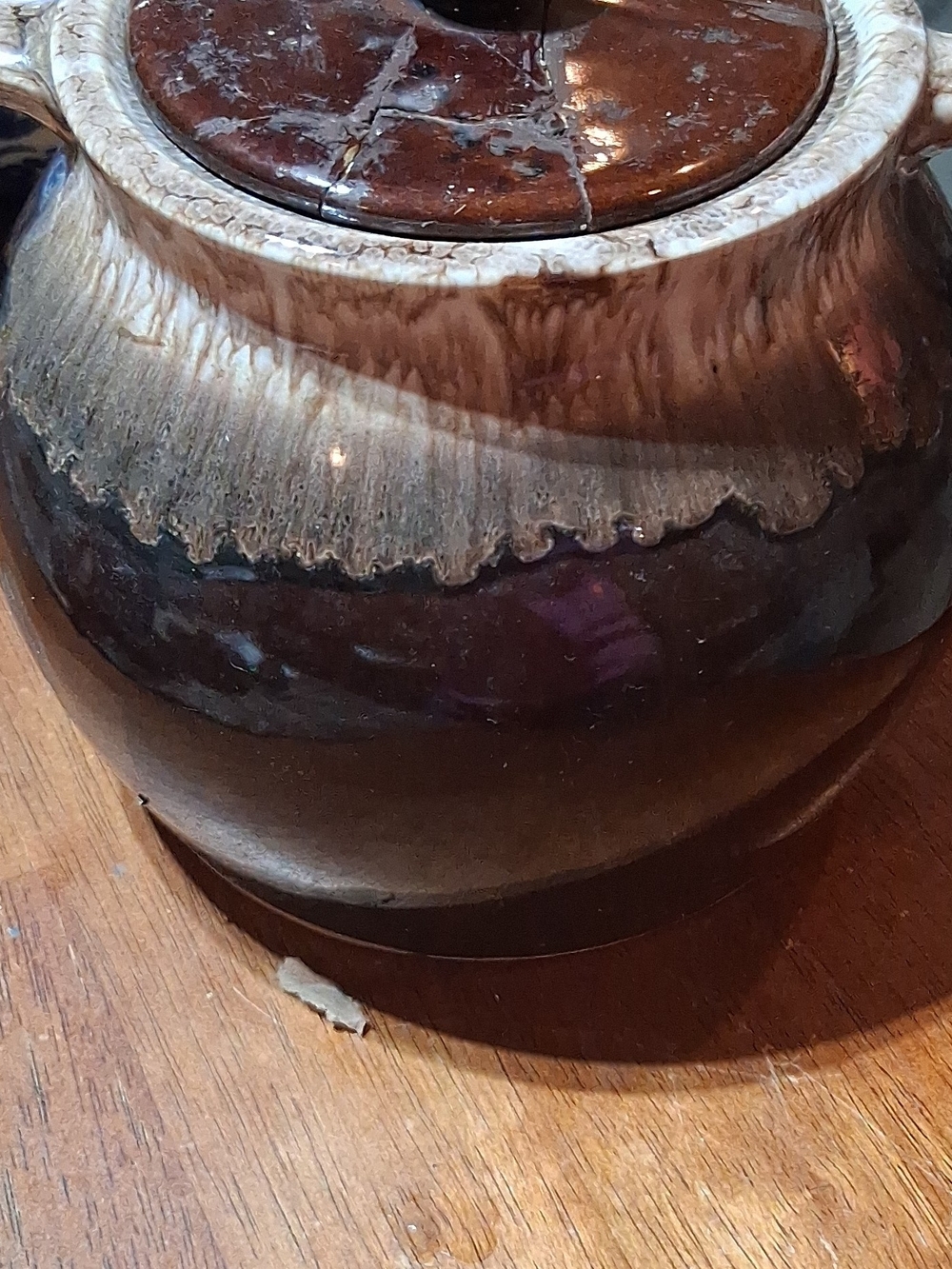 Hand-Glazed Brown Ceramic Jar with Cream Drip Finish